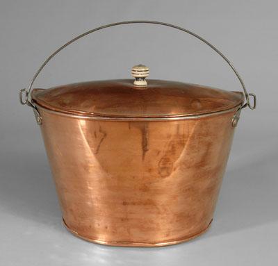 Lidded copper pail, tapered body,