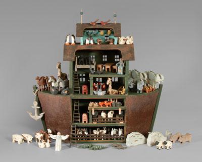 Noahs Ark with animals: painted wood