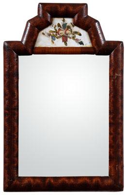 Reverse-painted courting mirror, mahogany