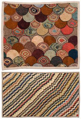 Two American hooked rugs: one shell