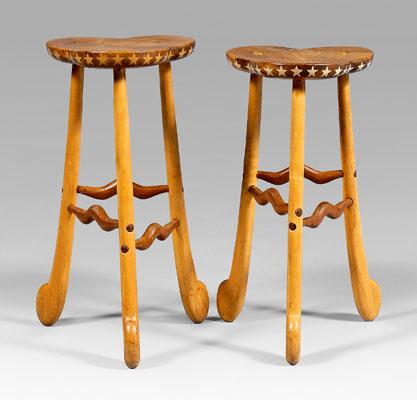 Pair inlaid walnut kitchen stools  94f9e