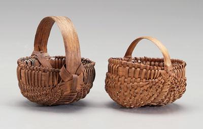 Two miniature oak split egg baskets: