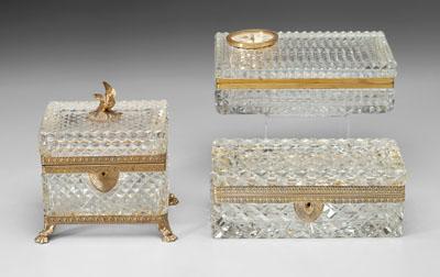 Three cut glass boxes one rectangular a0800