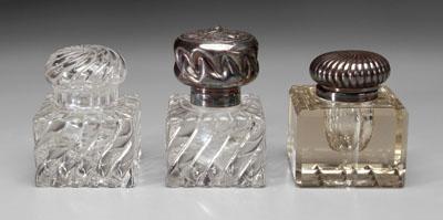 Three glass inkwells one square a0806