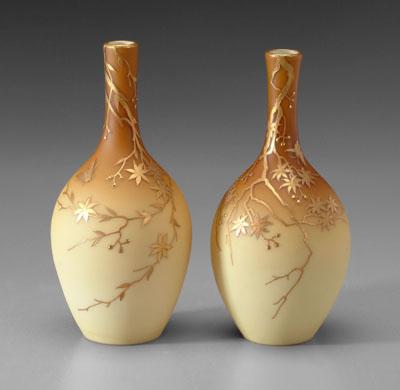 Pair satin glass vases: light to