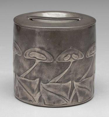 Tudric pewter biscuit box, round with