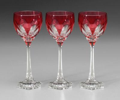 Set of 12 ruby cut to clear goblets  a081c