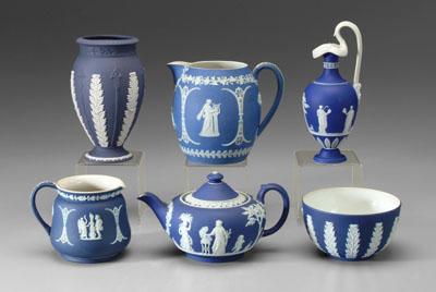 Six pieces blue Wedgwood acanthus a081f