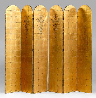 Pair arched three-panel room screens:
