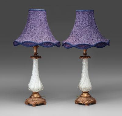 Pair lamps, silk shades: swirled
