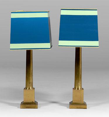 Pair brass lamps tapered columns a0831