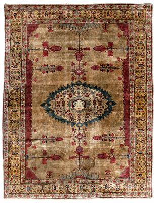 Silk rug, oval central medallion with