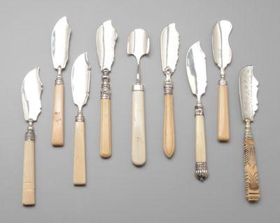 English silver cheese knives, all