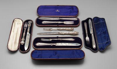 English silver cake sets: hollow handles,