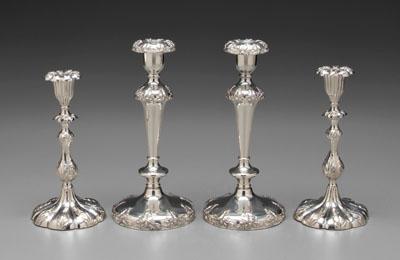 Two pairs silver-plated candlesticks: