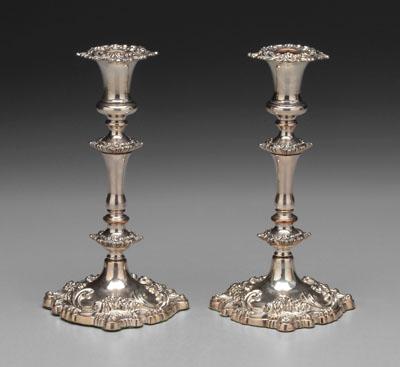 Pair silver-plated candlesticks: shell