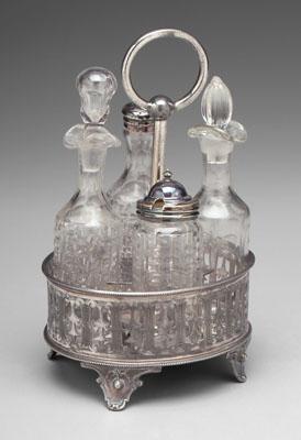 Silver plated cruet set, oval stand
