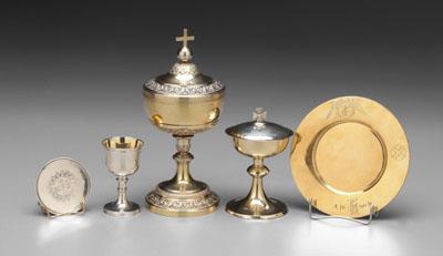 Five pieces church silver: Continental