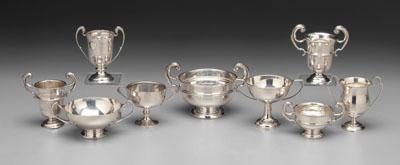 Nine English silver trophies two handled a0914