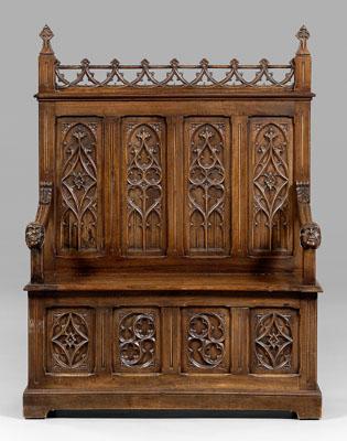 Gothic Revival carved walnut bench  a095c