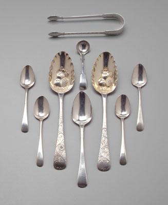 Bateman silver flatware, tongs,