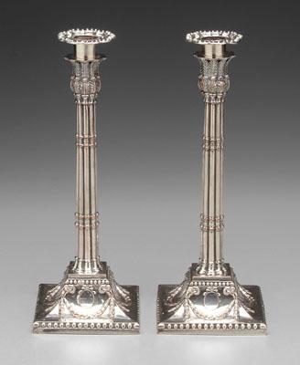 Pair Old Sheffield plate candlesticks  a0999