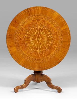 French inlaid walnut tilt-top table,