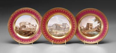 Three Sevres pictorial plates, central