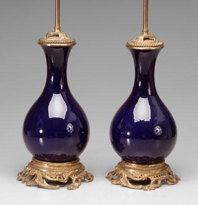 Pair blue ceramic lamps: bottle