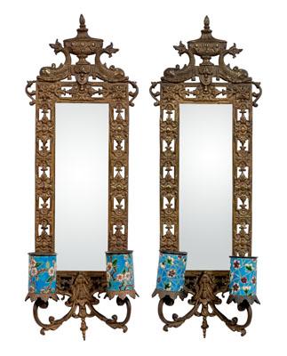Pair brass sconces: each with two