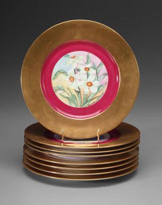 Eight hand-painted Bavarian plates: