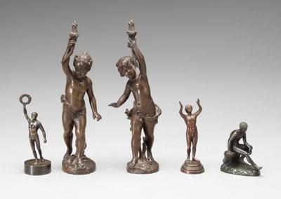 Five bronze figures: pair putti