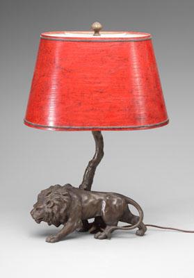 Metal lion lamp, spelterware lion with