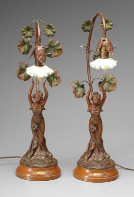 Pair spelterware lamps: each with