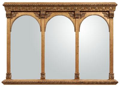 Gothic style gilt overmantle mirror,