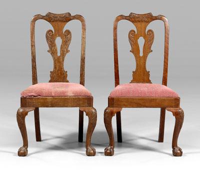 Pair Chippendale carved side chairs: