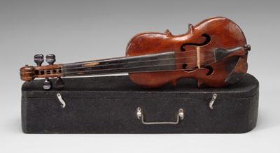 Folk art miniature violin, carved