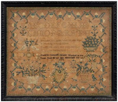 1824 American floral sampler stitched a0793