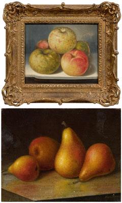 Two fruit still lifes: four pears,