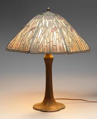 Handel cattail lamp, eight stained glass