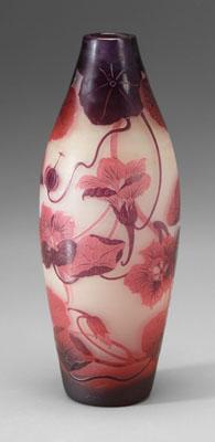 Art glass cameo vase, pink and
