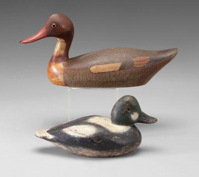 Two decoys: decorative merganser,