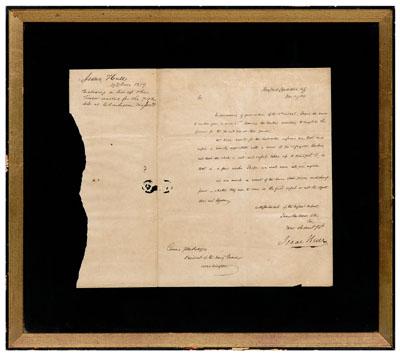 Isaac Hull autograph letter (1773-1843,