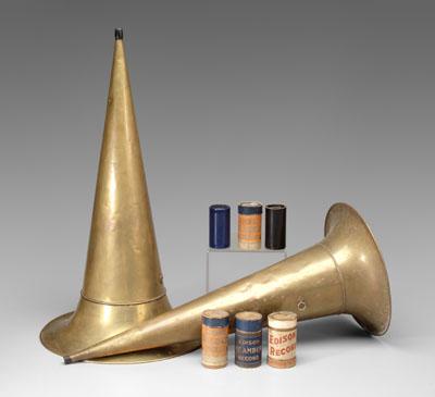 Two brass phonograph horns: both