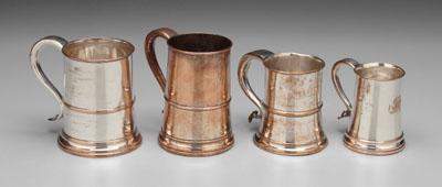 Four Old Sheffield plate tankards: