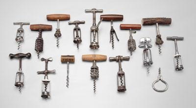 16 assorted corkscrews: one with