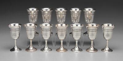 Set of 12 sterling goblets: bands
