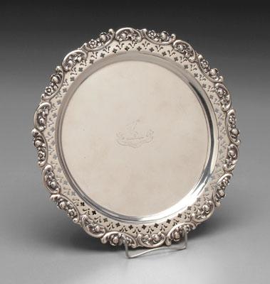 English silver tray, applied roses