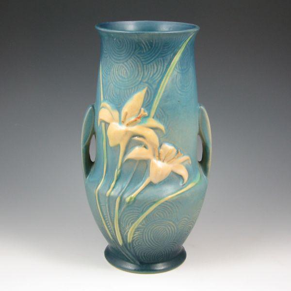 Roseville Zephyr Lily vase in blue  b3cf7