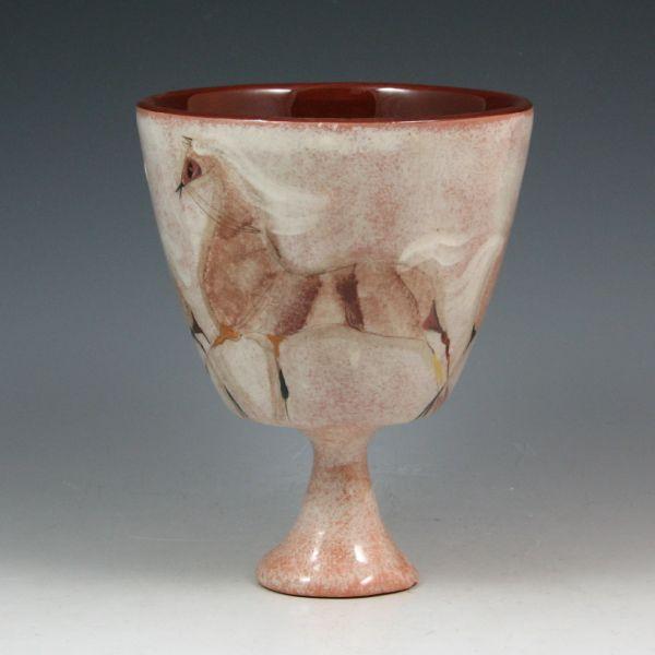 Pillin chalice shaped vase with prancing